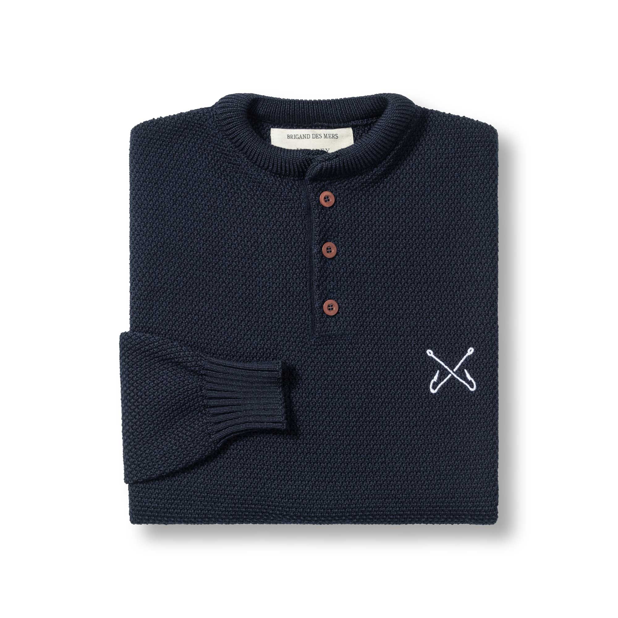 BRIGAND DES MERS S Henley en Laine Mérinos Black Sam Henley Mérinos Black Sam - Laine Recyclée