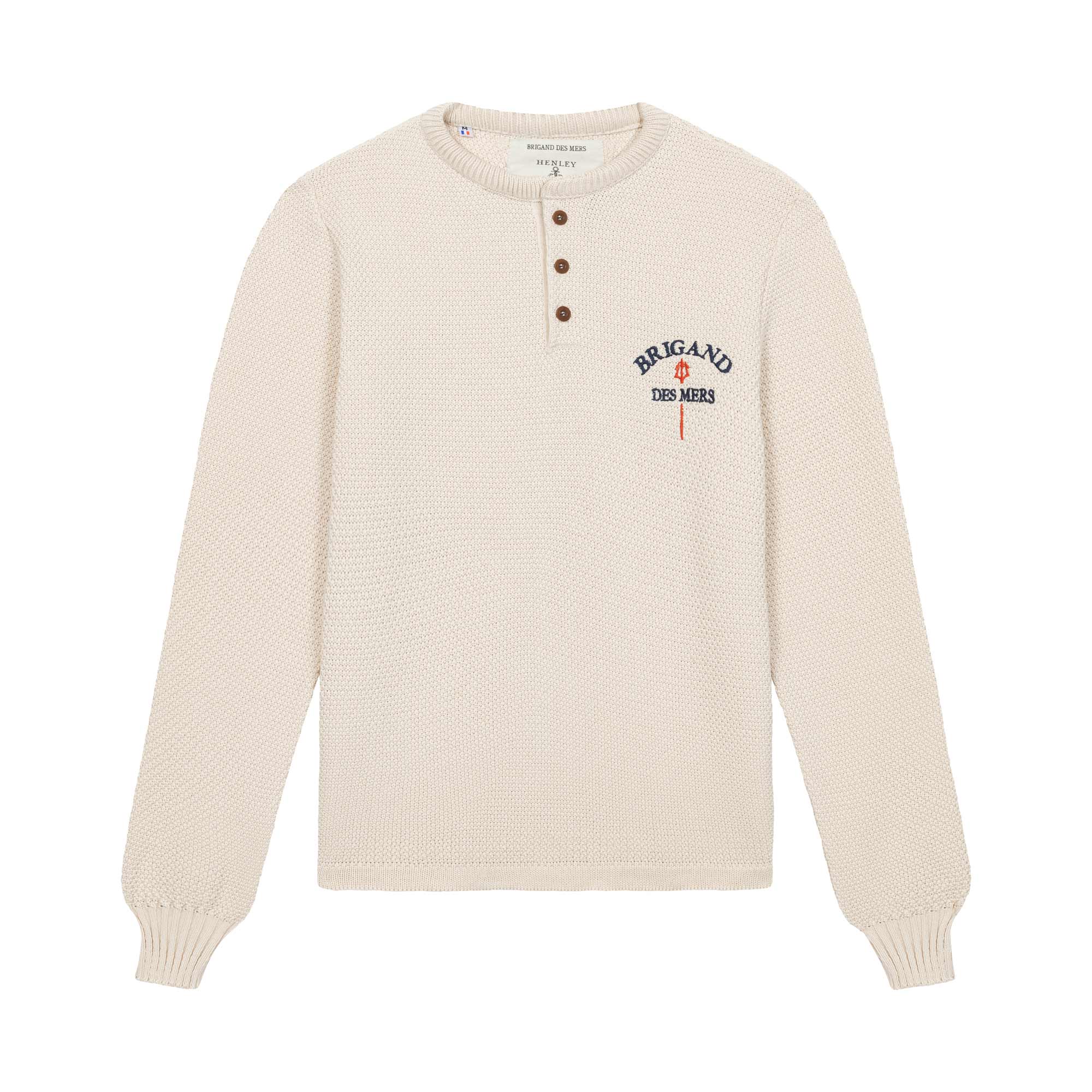BRIGAND DES MERS Henley en Laine Recyclée Black Sam - Écru Henley en Laine Recyclée Black Sam Écru