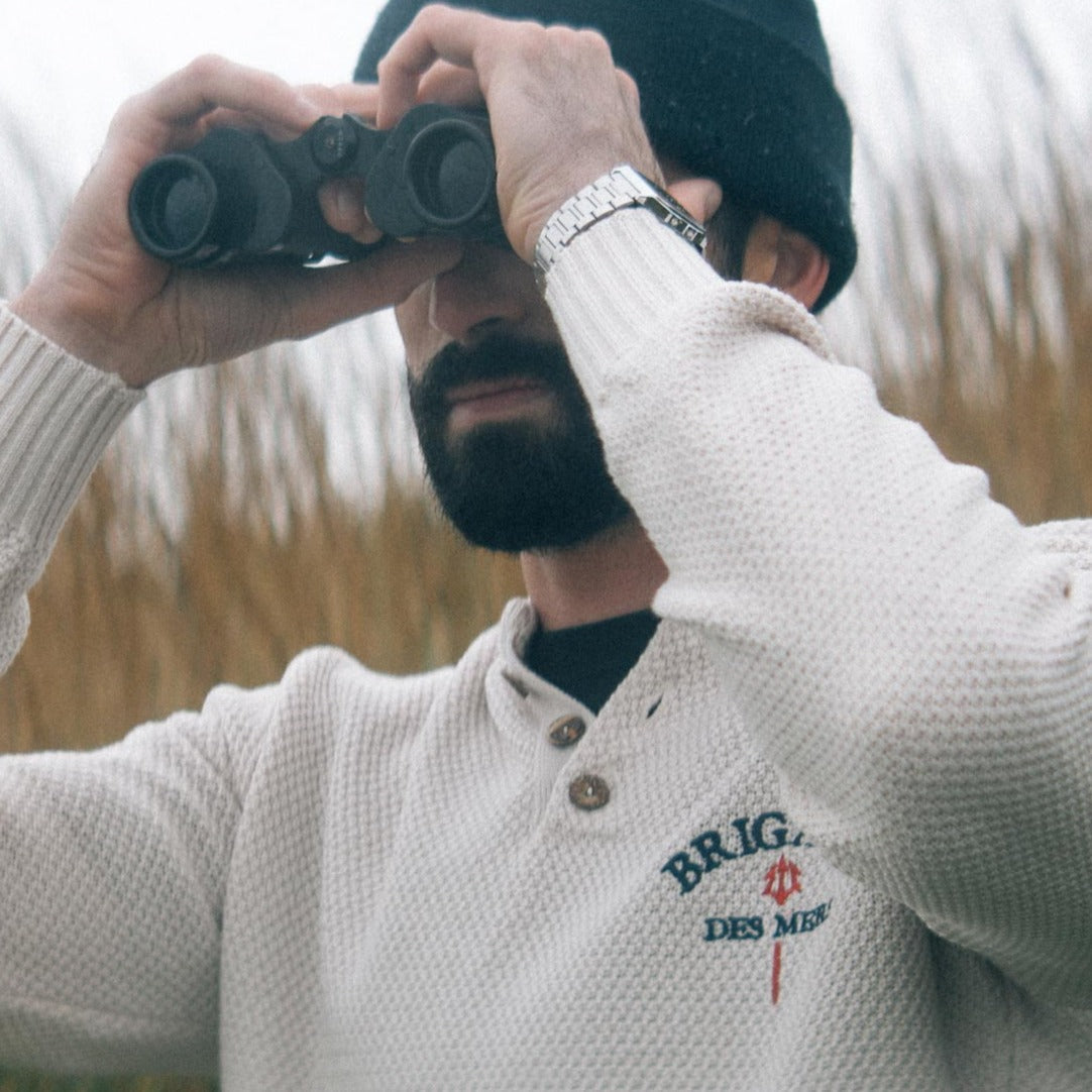 BRIGAND DES MERS Henley en Laine Recyclée Black Sam - Écru Henley en Laine Recyclée Black Sam Écru
