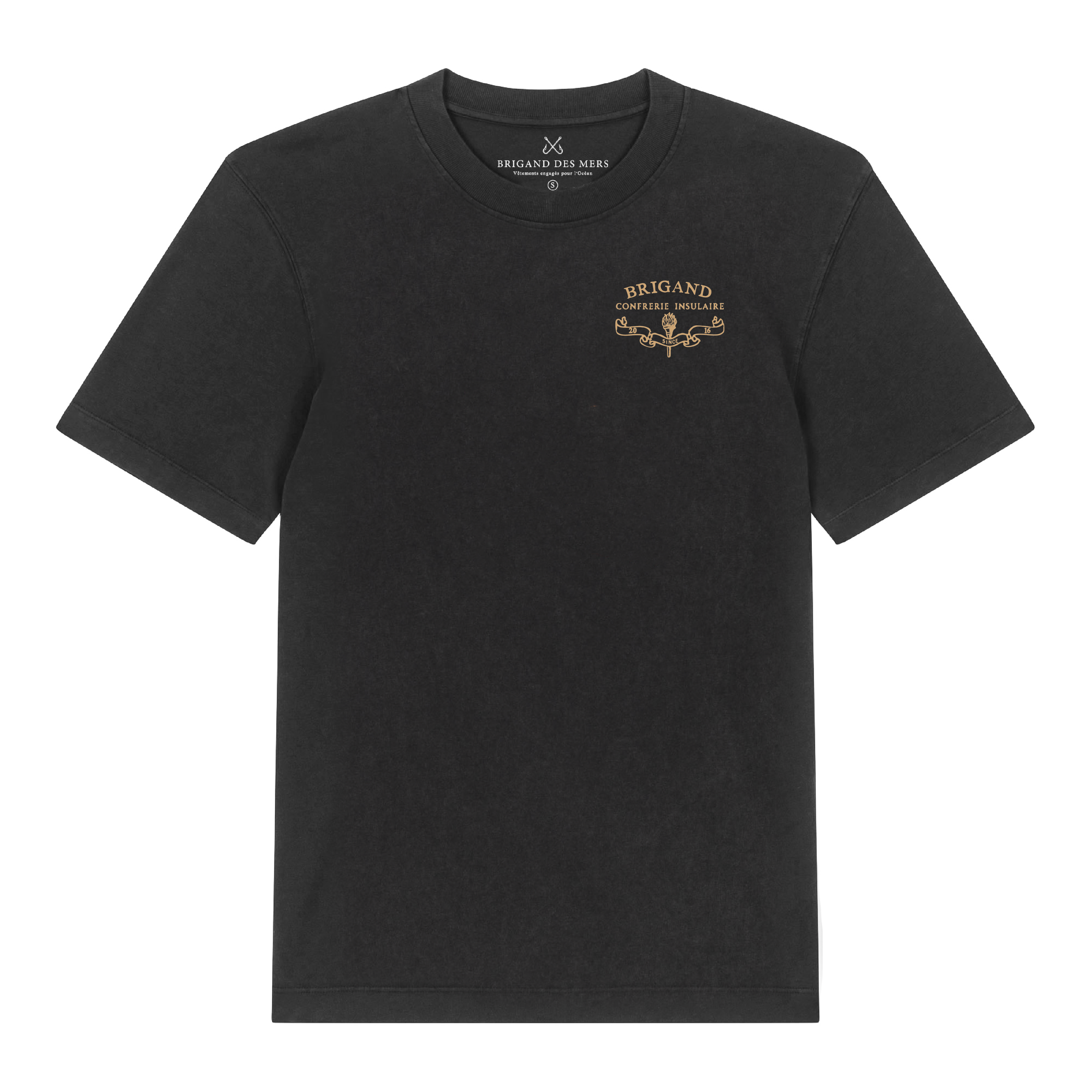 BRIGAND DES MERS T-shirt Confrérie Insulaire T-shirt Noir Vintage – Coton Bio 250g | Confrérie Insulaire