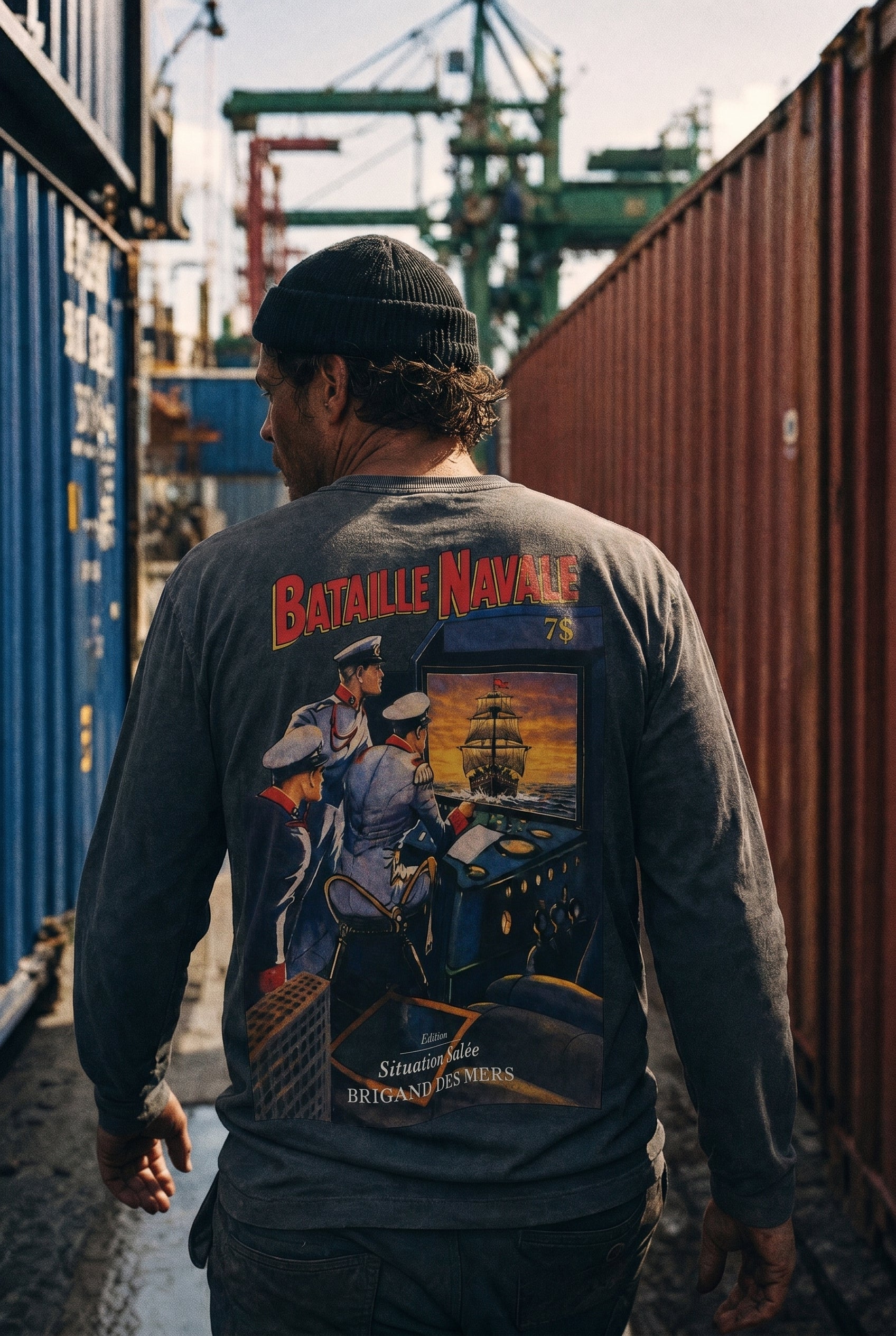 BRIGAND DES MERS T-shirt Manches Longues Bataille Navale T-shirt Manches Longues Homme bataille navale | Coton Bio Noir Vintage