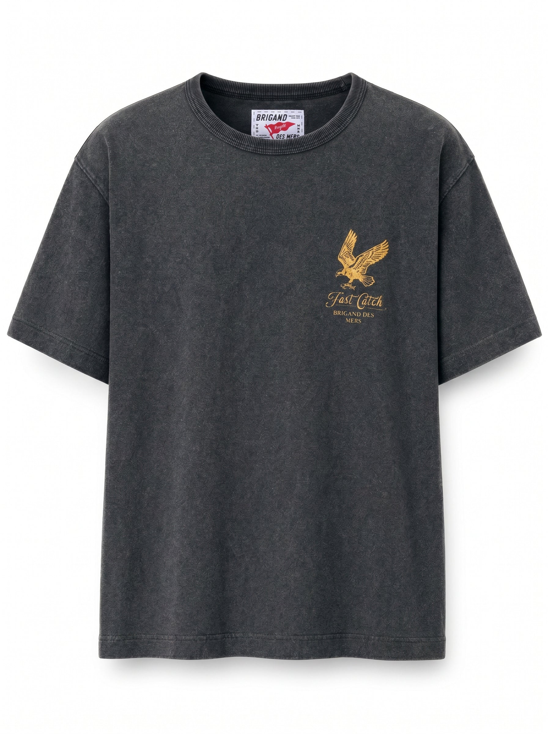 BRIGAND DES MERS T-shirt recyclé Fast Catch T-shirt Recyclé Homme | Coton Bio 300 g/m² | Noir Vintage