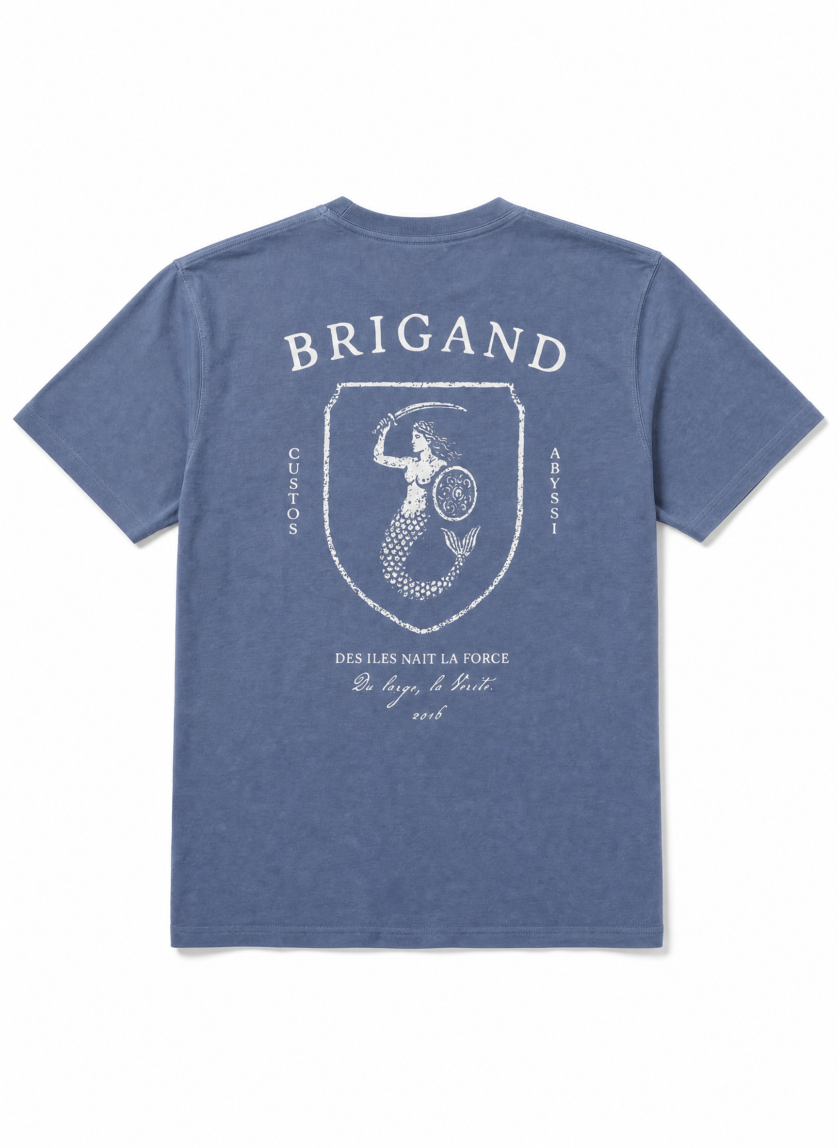 BRIGAND DES MERS T-Shirt Sirène T-shirt Sirène en Coton Bio 340g | Teinture Naturelle | Bleu Vintage
