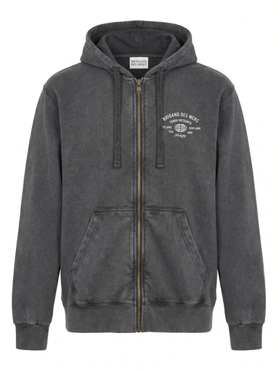 BRIGAND DES MERS Hoodie Terra Incognita Sweat Zippé Homme | Coton Bio Anthracite | Hoodie