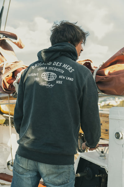 BRIGAND DES MERS Hoodie Terra Incognita Sweat Zippé Homme | Coton Bio Anthracite | Hoodie