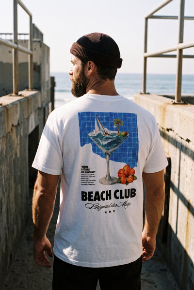 BRIGAND DES MERS T-shirt Beach Club T-shirt Graphique Homme Épais 300 g/m² | Coton Recyclé Off White