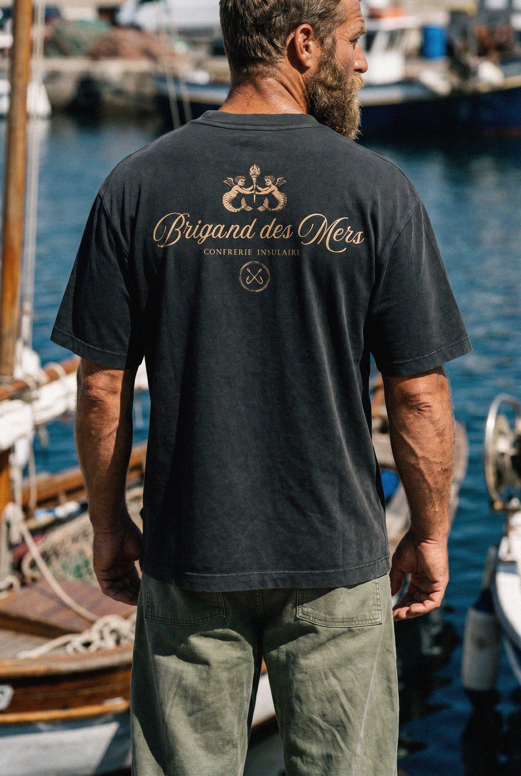 BRIGAND DES MERS T-shirt Confrérie T-shirt Noir Vintage – Coton Bio 250g | Confrérie Insulaire