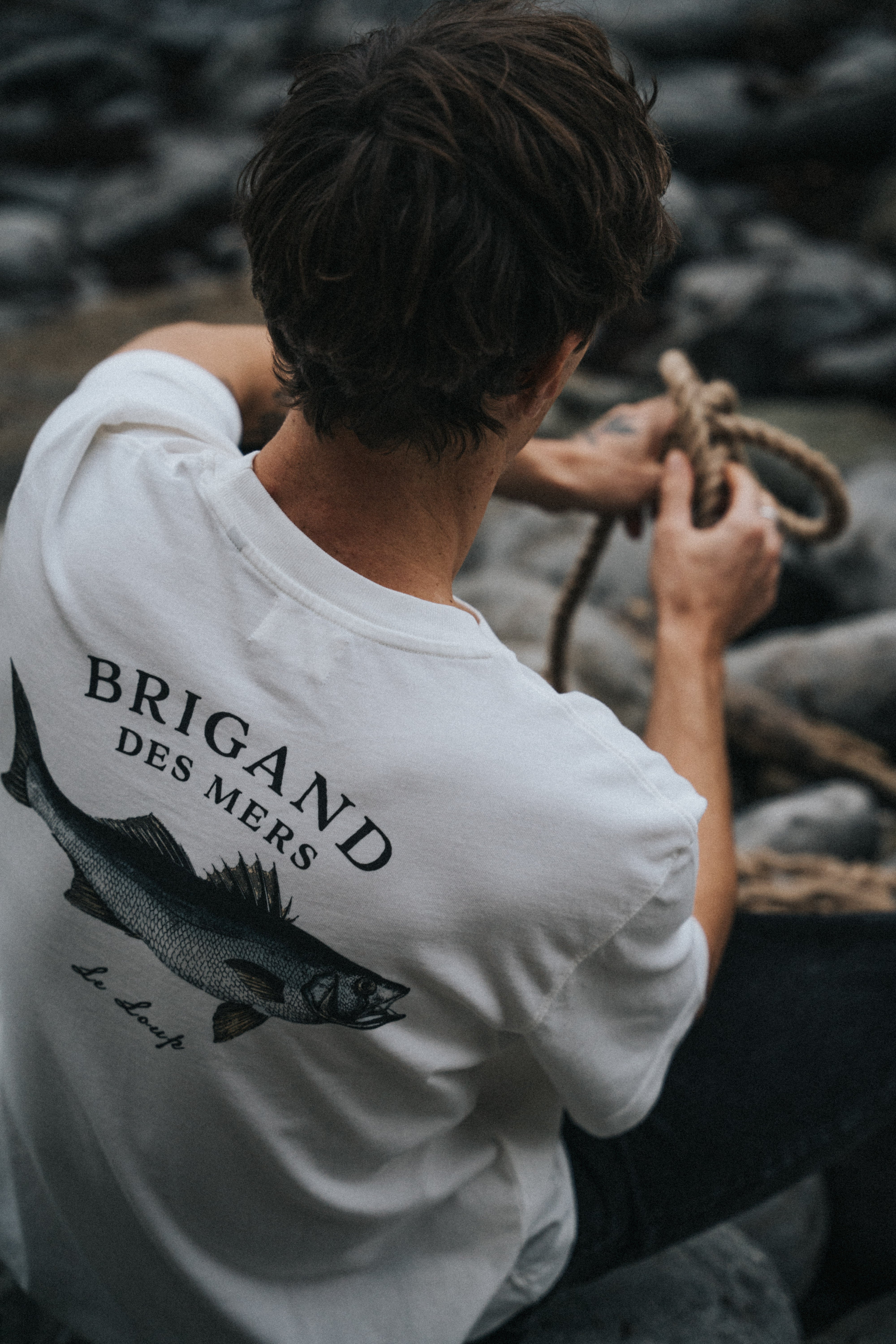 BRIGAND DES MERS T-shirt Le Loup T-shirt Homme Coton Bio | T-shirt Marin Blanc | Le Loup