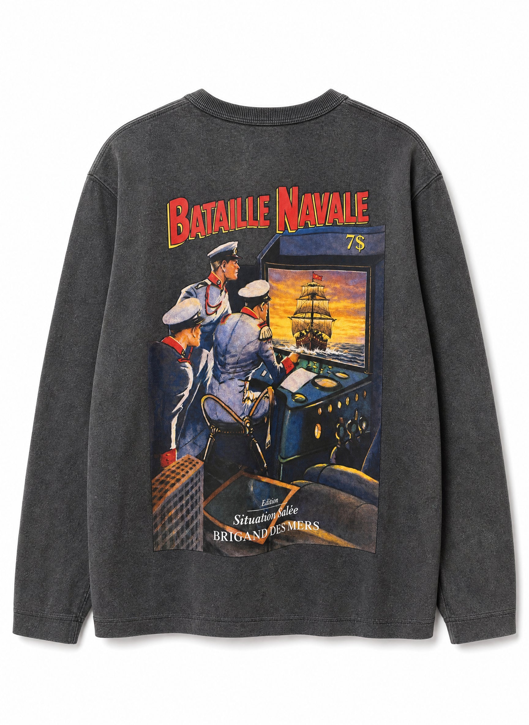 BRIGAND DES MERS T-shirt Manches Longues Bataille Navale T-shirt Manches Longues Homme bataille navale | Coton Bio Noir Vintage