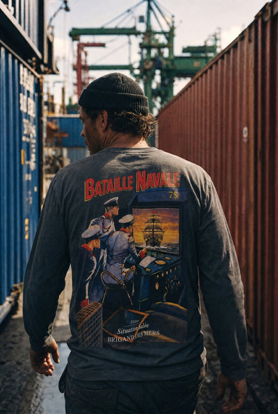 BRIGAND DES MERS T-shirt Manches Longues Bataille Navale T-shirt Manches Longues Homme bataille navale | Coton Bio Noir Vintage