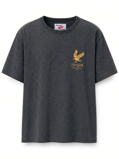 BRIGAND DES MERS T-shirt recyclé Fast Catch T-shirt Recyclé Homme | Coton Bio 300 g/m² | Noir Vintage